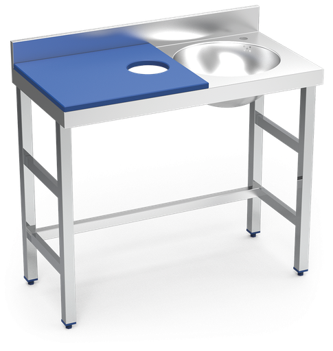 [072882] Mesa de preparación y lavado inox 1000 mm azul cubeta derecha