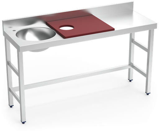 [072812] Mesa de preparació i rentada *inox 1500 mm vermella 1 forat cubeta esquerra