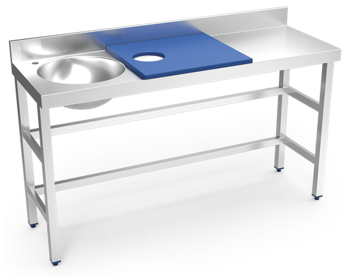 [072884] Mesa de preparació i rentada *inox 1500 mm blau 1 forat cubeta esquerra