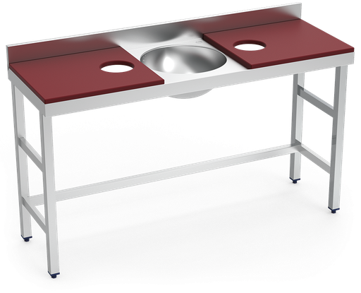 [072822] Mesa de preparació i rentada *inox 1500 mm vermella 2 forats
