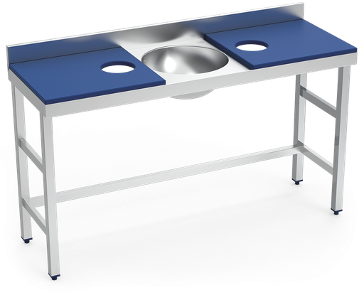 [072888] Mesa de preparación y lavado inox 1500 mm azul 2 agujeros