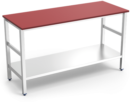 [071202] Mesa central con entrepaño encimera de polietileno rojo