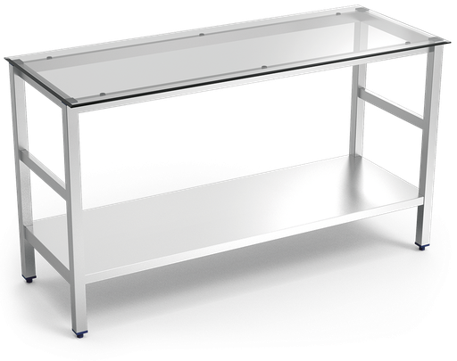 [076878] Mesa central inox con encimera de cristal translúcido