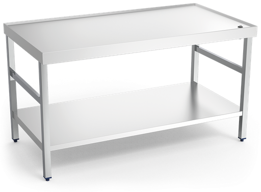 [073020] Mesa central inox con reborde, desagüe y entrepaño