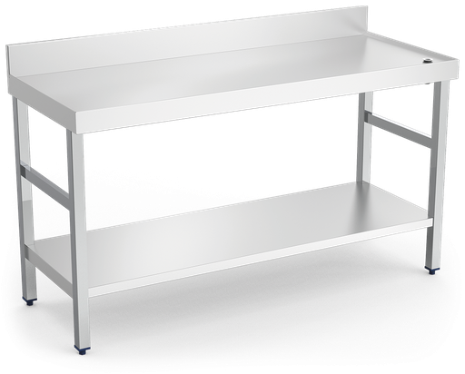 [073402] Mesa mural inox con reborde, desagüe y entrepaño