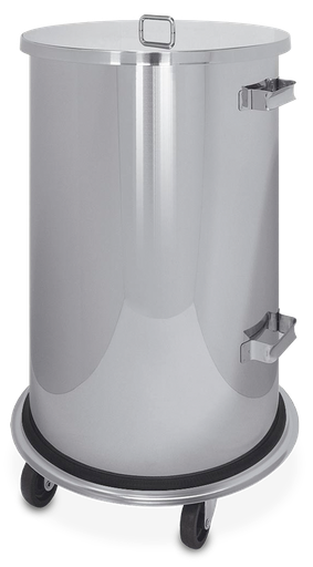 [486076] Papelera inox con tapa y ruedas 70 lt