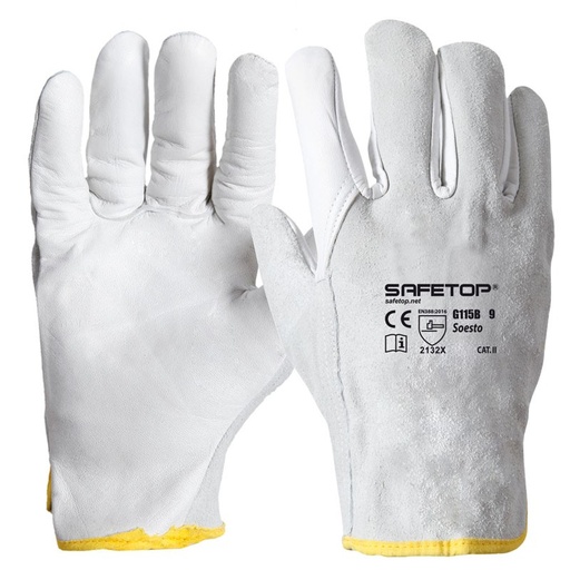 [G115B] SOESTO, guante mixto piel flor y serraje talla única